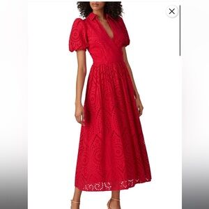 *Flaw* $550 Badgley Mischka Red Eyelet Dress NWOT